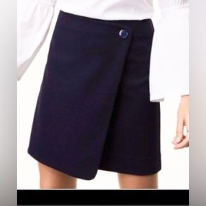Loft one button faux wrap skirt in navy blue
